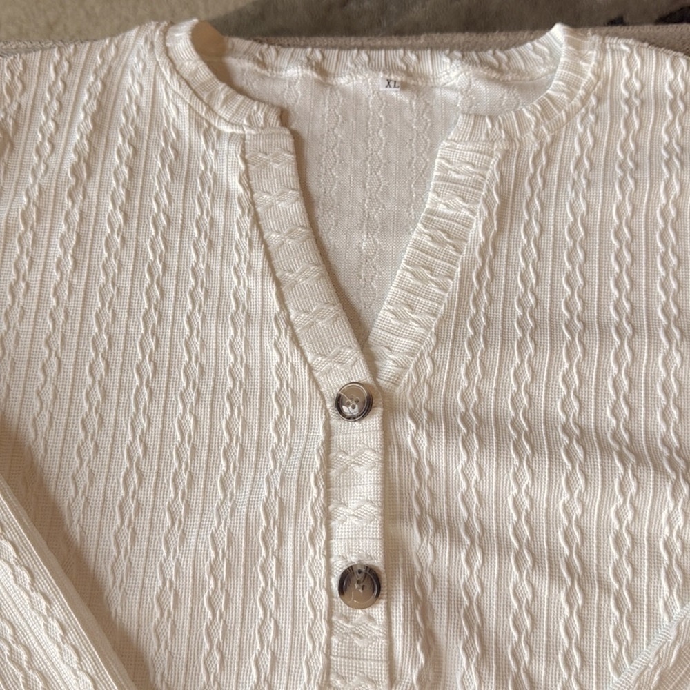 Cream Button V Neck Blouse Tunic - Picture 5 of 7